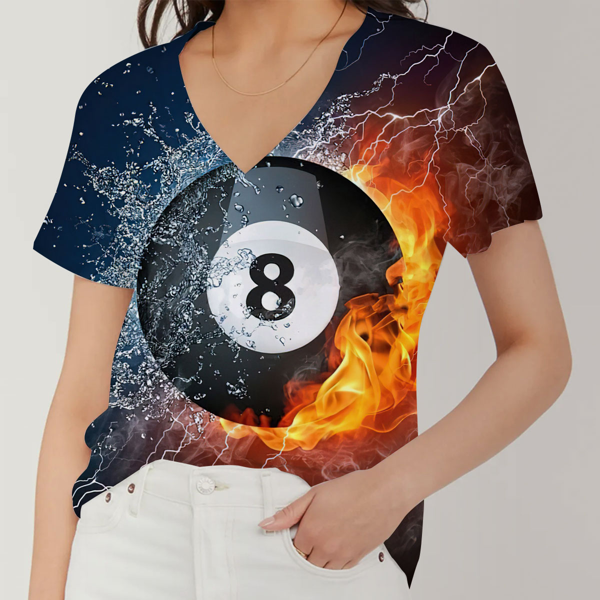 Fire _ Water Billiard V-Neck Women's T-Shirt_1_2.1
