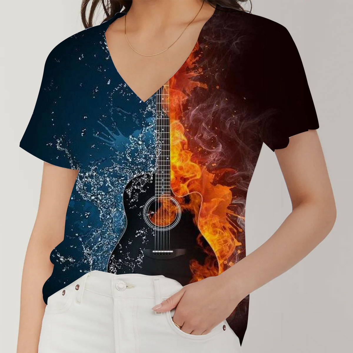 Fire _ Water Guitar V-Neck Women's T-Shirt_1_2.1