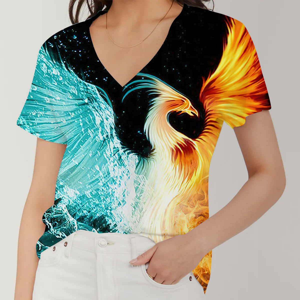 Fire _ Water Phoenix V-Neck Women's T-Shirt_1_2.1