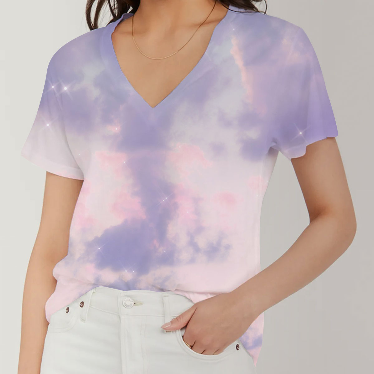 Pink Purple Sky V-Neck Women's T-Shirt_1_2.1