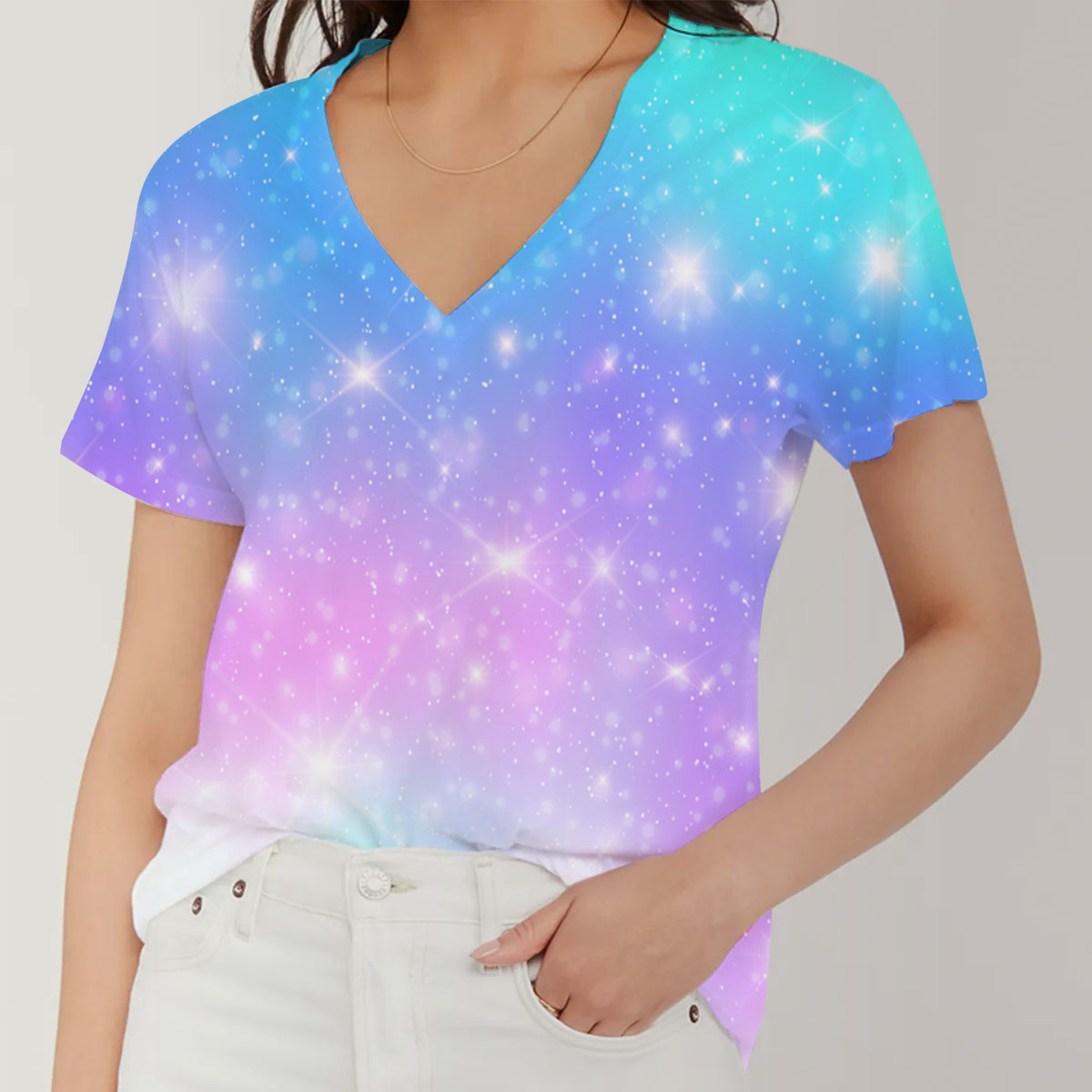 Pinky Galaxy V-Neck Women's T-Shirt_1_2.1