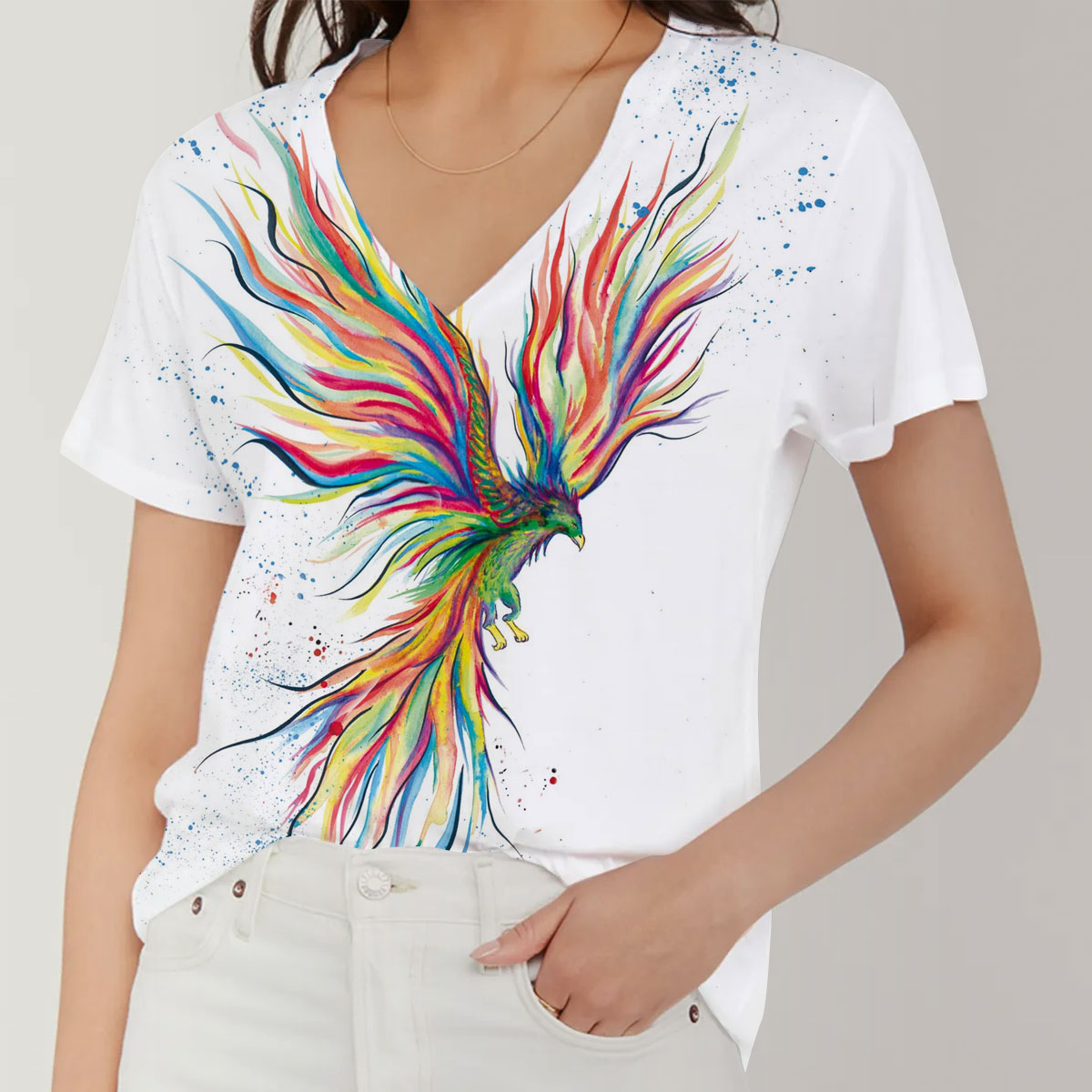 Watercolo Phoenix V-Neck Women's T-Shirt_1_2.1