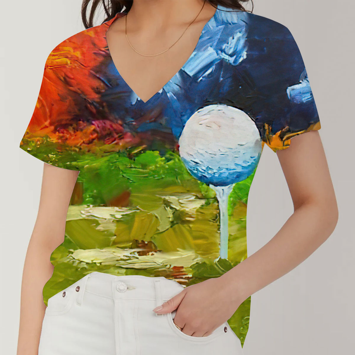 Watercolor Golf V-Neck Women's T-Shirt_1_2.1