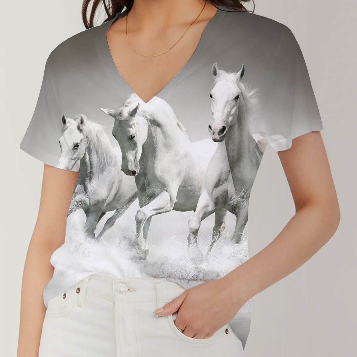 White Horse V-Neck Women's T-Shirt_1_2.1