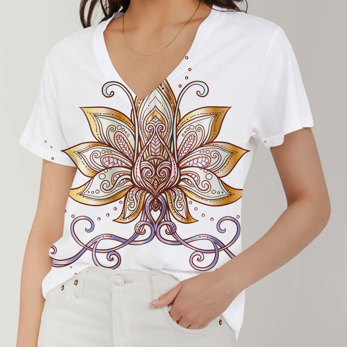 White Lotus V-Neck Women's T-Shirt_1_2.1