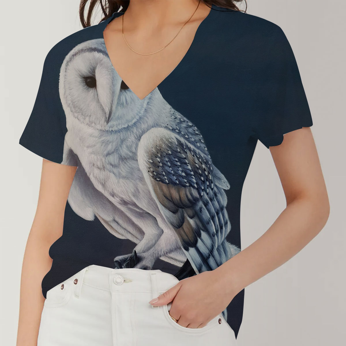 White Owl V-Neck Women's T-Shirt_1_2.1