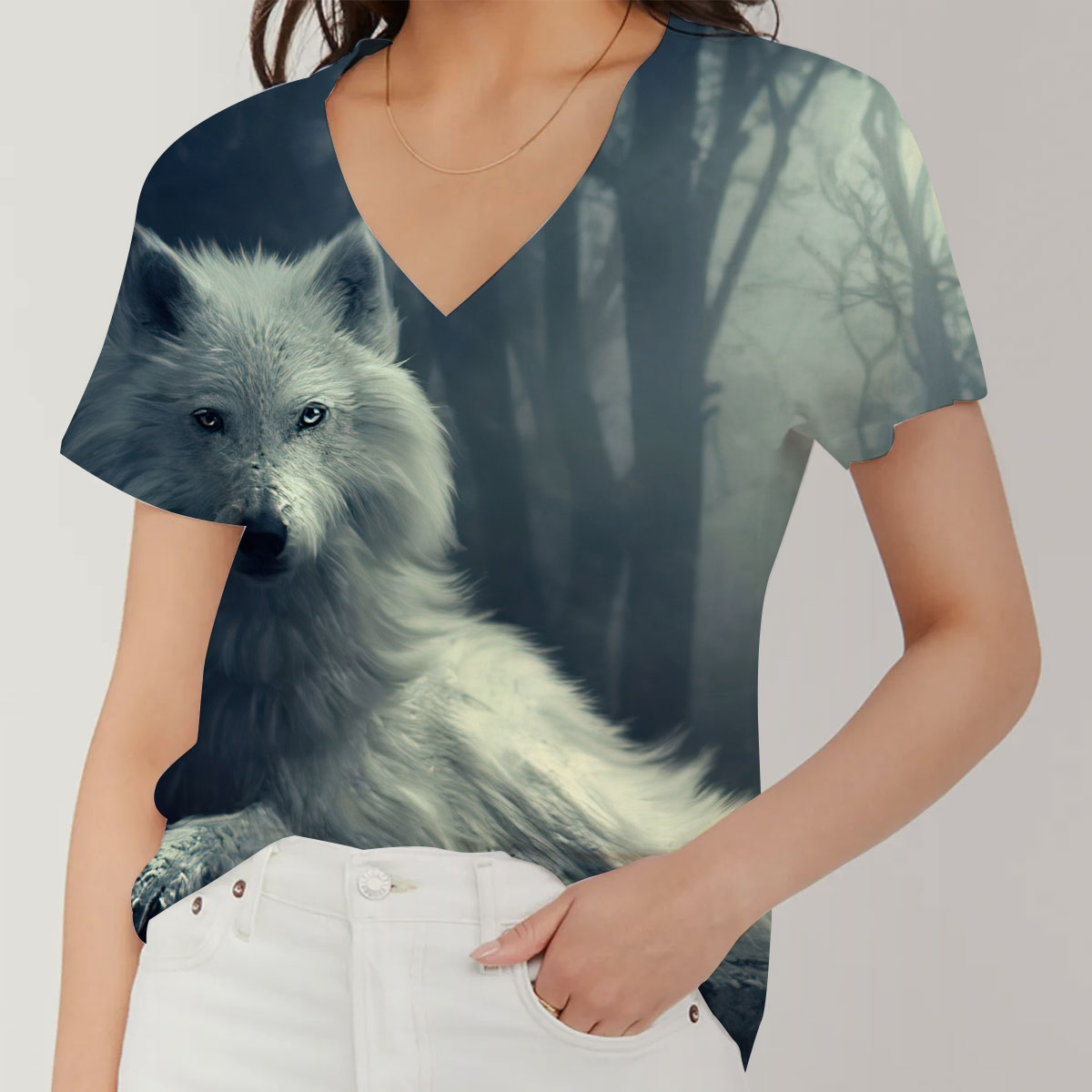 White Wolf V-Neck Women's T-Shirt_1_2.1