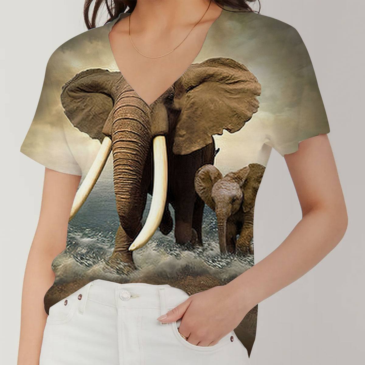 Wild Elephant V-Neck Women's T-Shirt_1_2.1