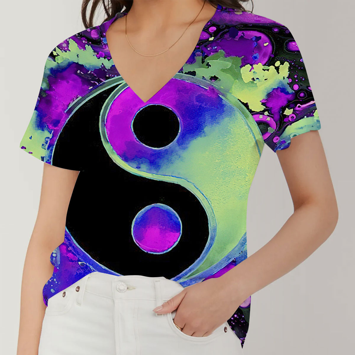 Yin Yang Trippy V-Neck Women's T-Shirt_1_2.1