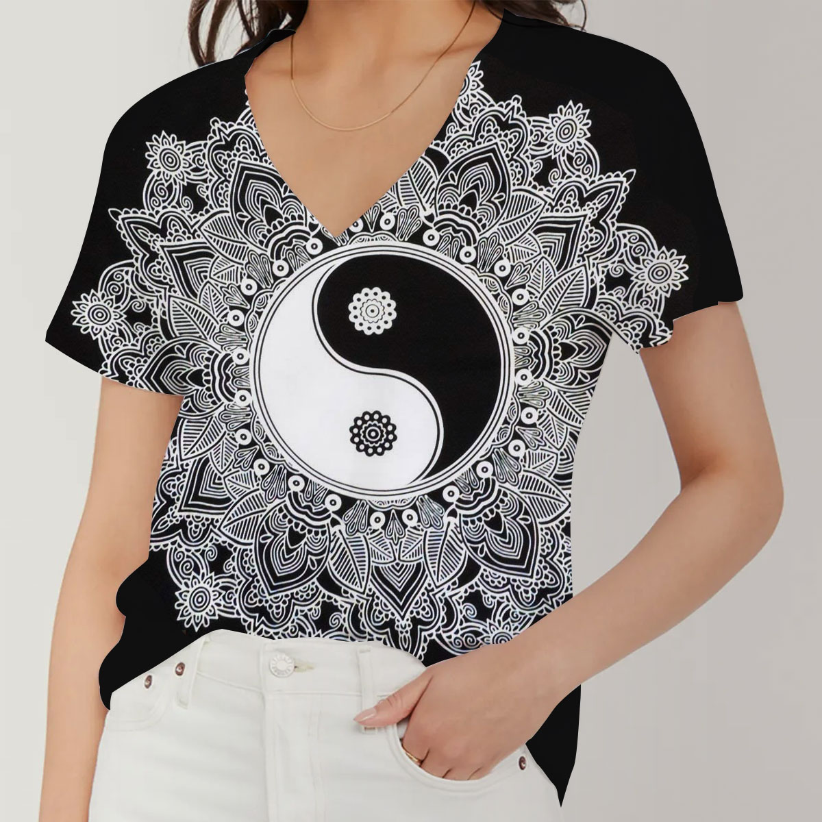 Yinyang Mandala V-Neck Women's T-Shirt_1_2.1