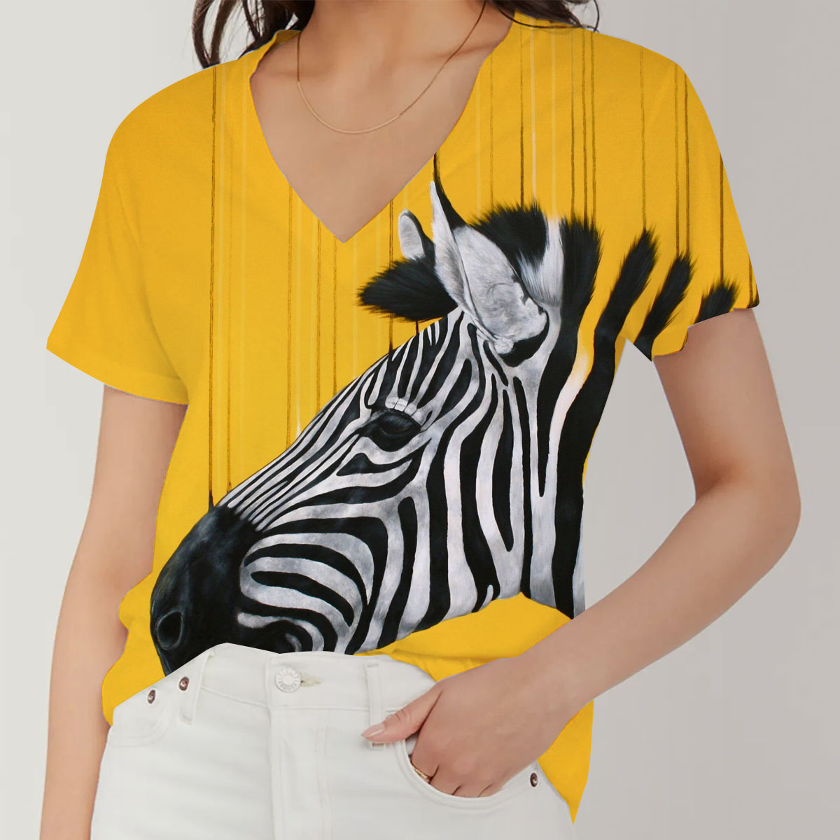 Zebra Abstract V-Neck Women's T-Shirt_1_2.1