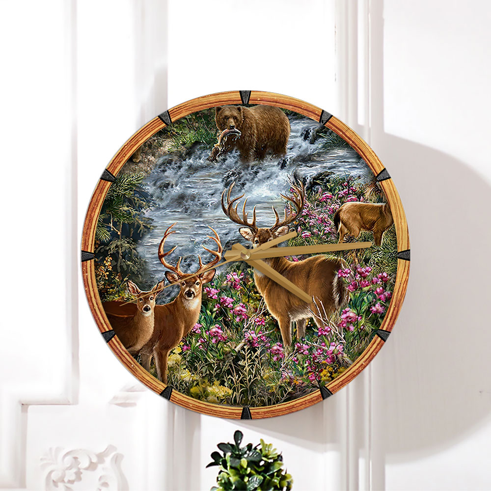 Deer and Bear Forest Hunting Wall Clock_1_2.1