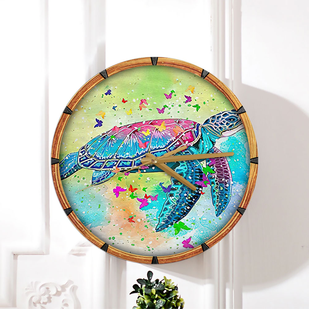 Watercolor Butterfly And Turtle Wall Clock_1_2.1