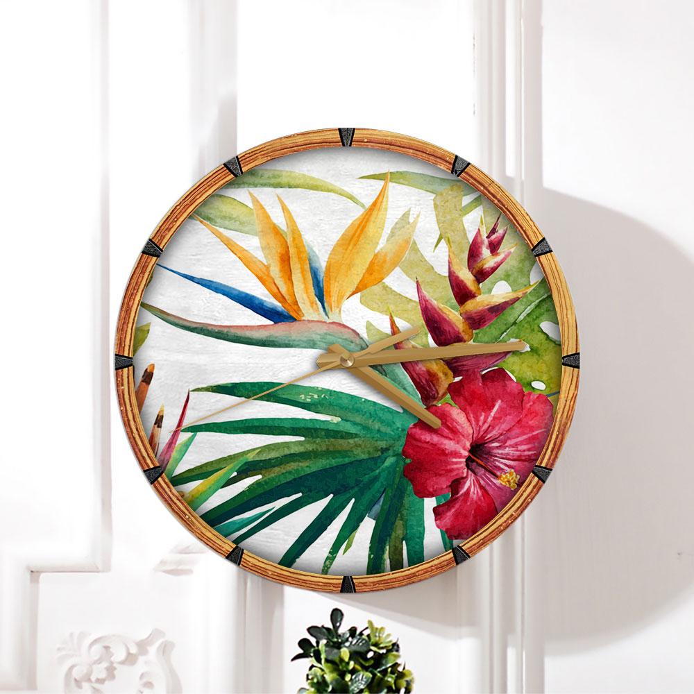 Watercolor Red Hibiscus Wall Clock_1_2.1