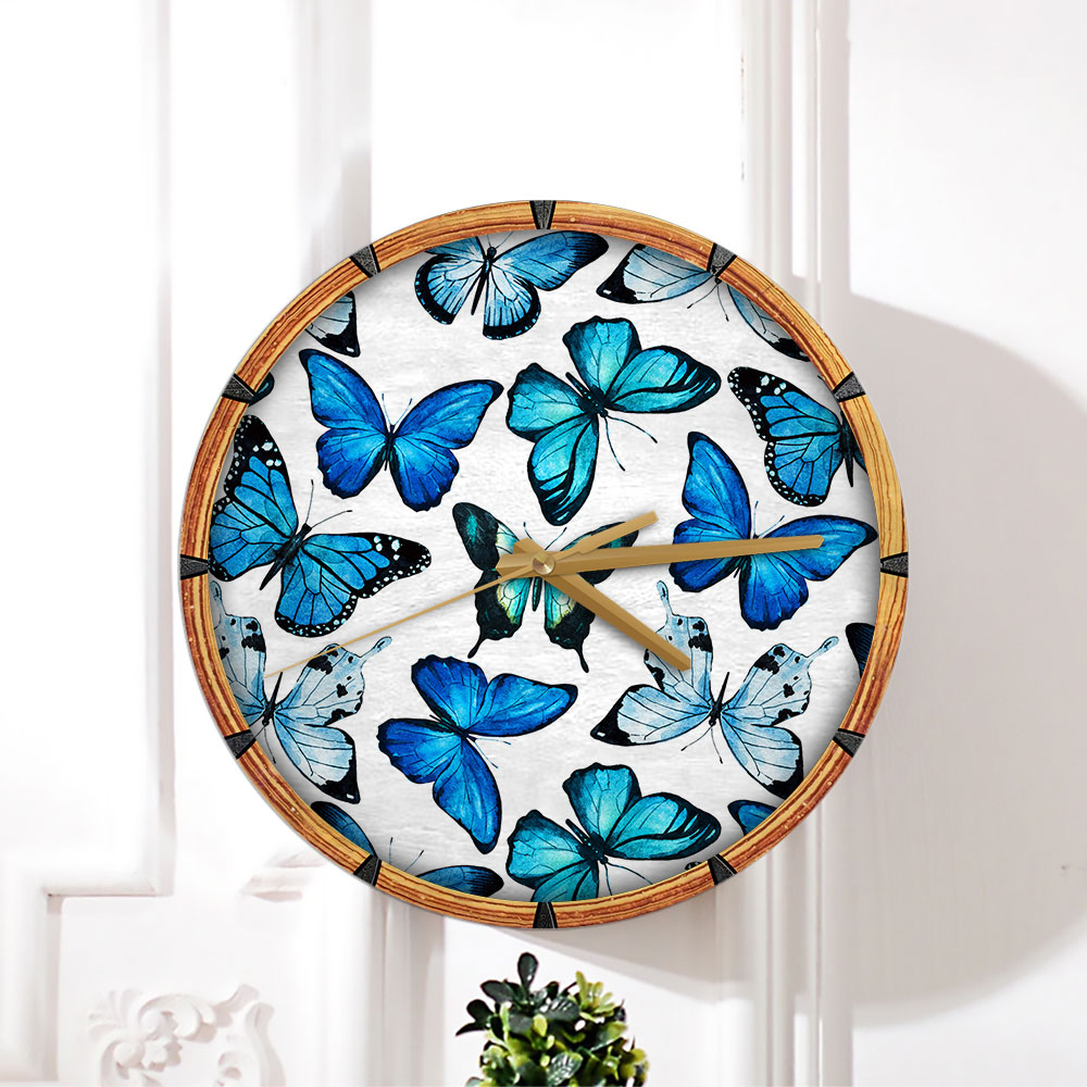 White Blue Butterfly Wall Clock_1_2.1