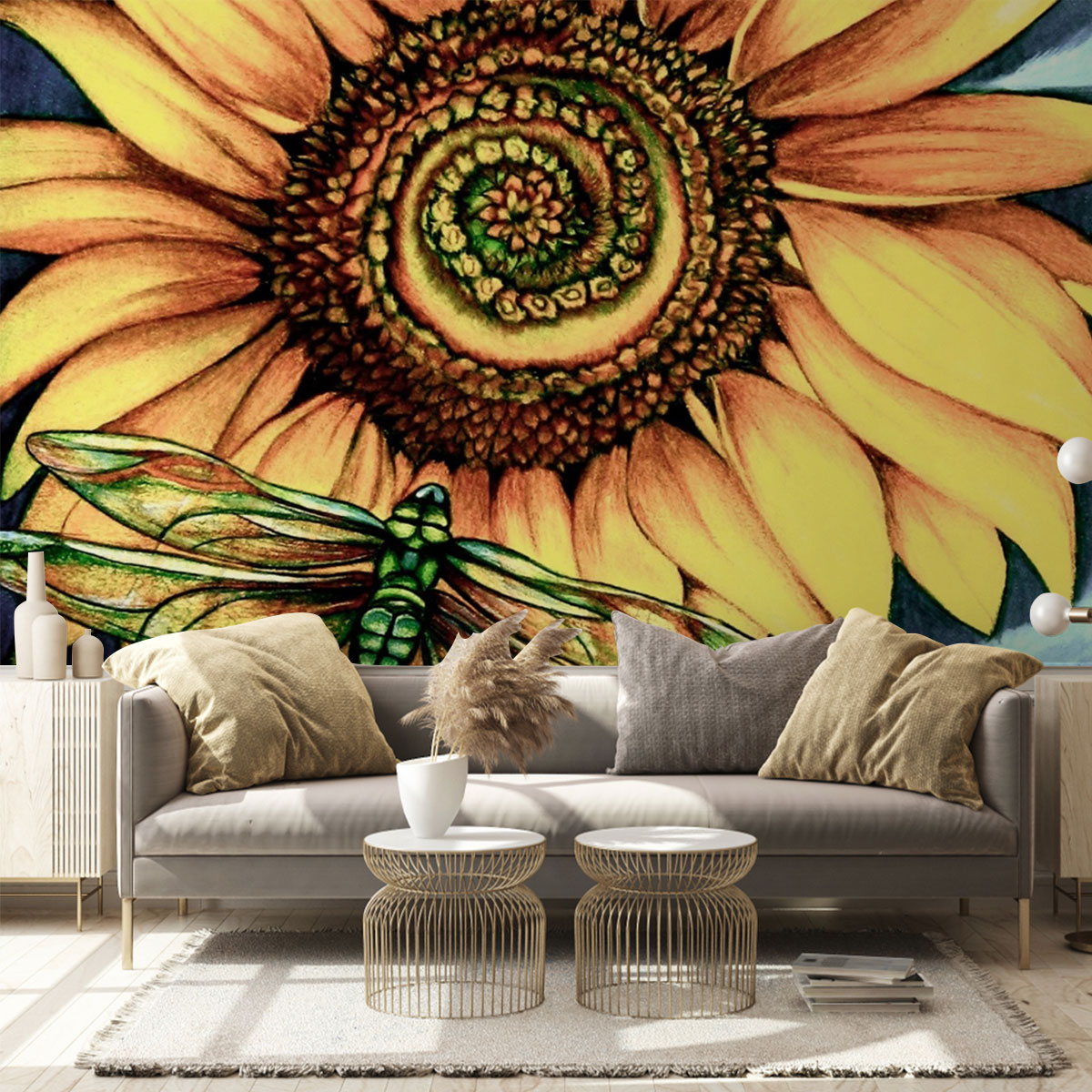 Dragonfly With Sunflower Wall Mural_1_2.1