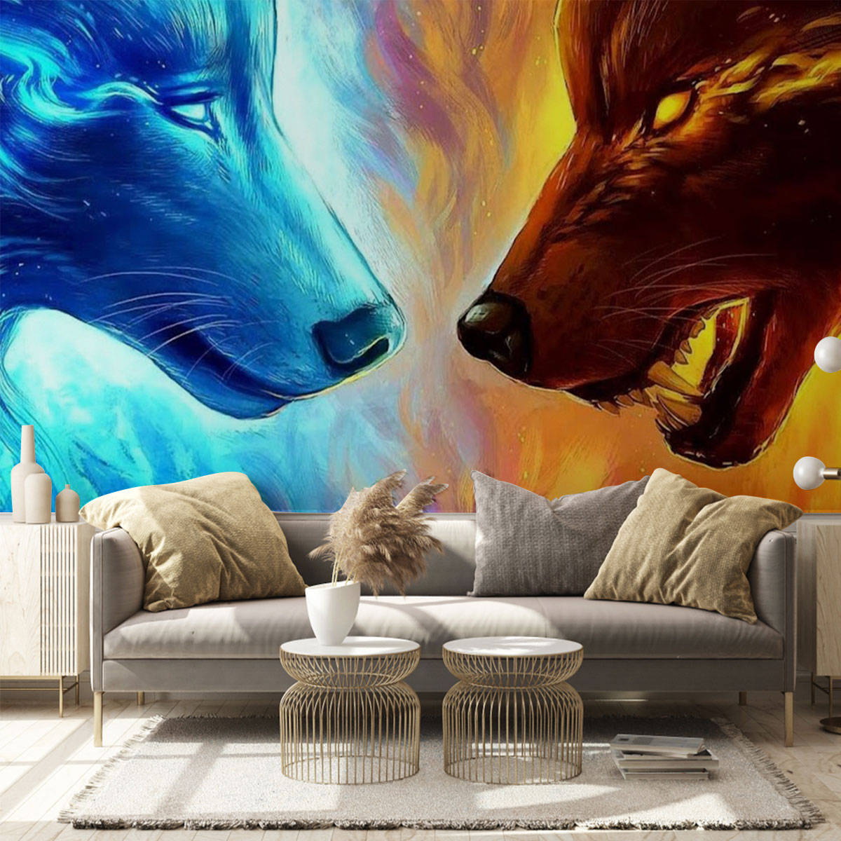 Fire Ice Wolf Wall Mural_1_2.1