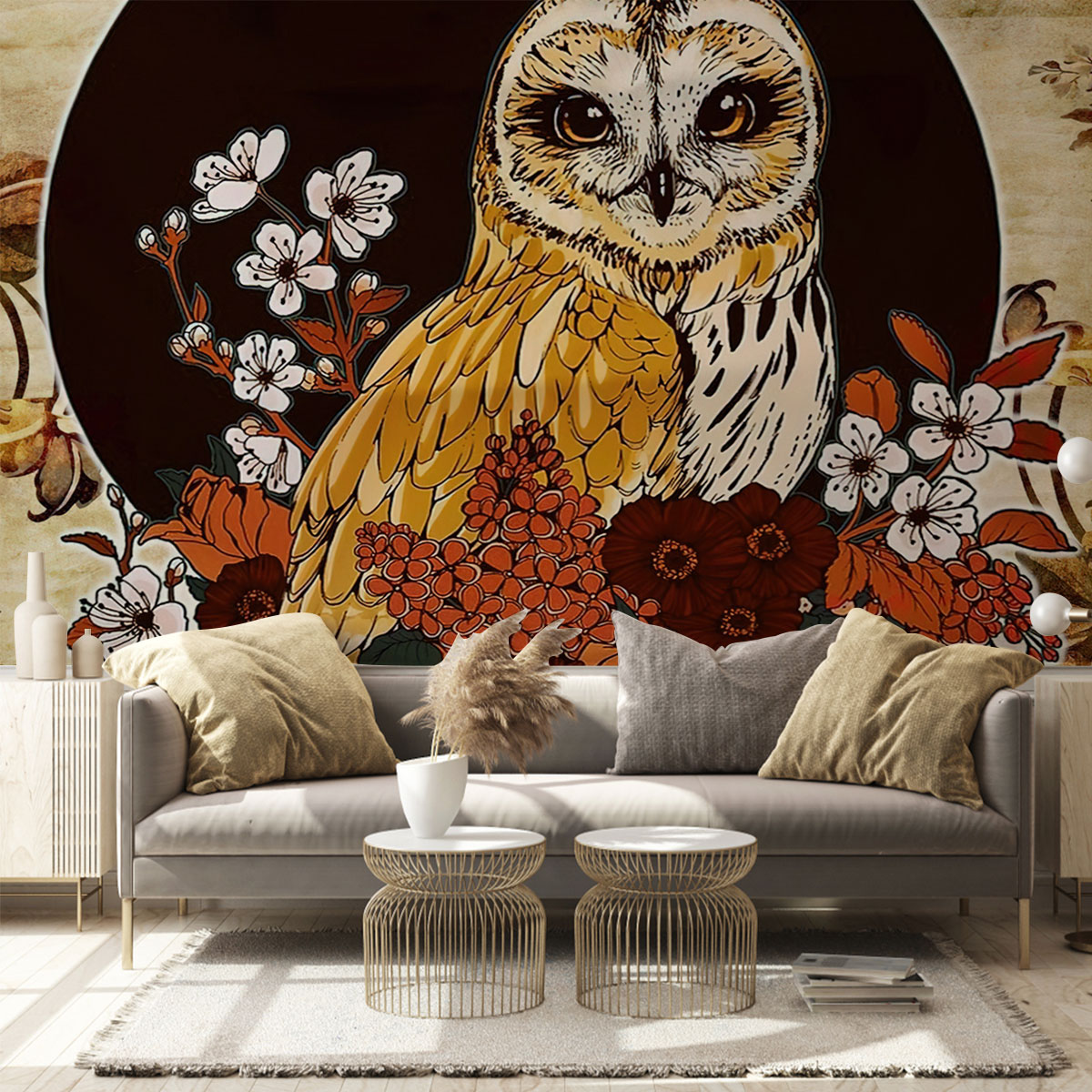 Floral Brown Owl Wall Mural_1_2.1