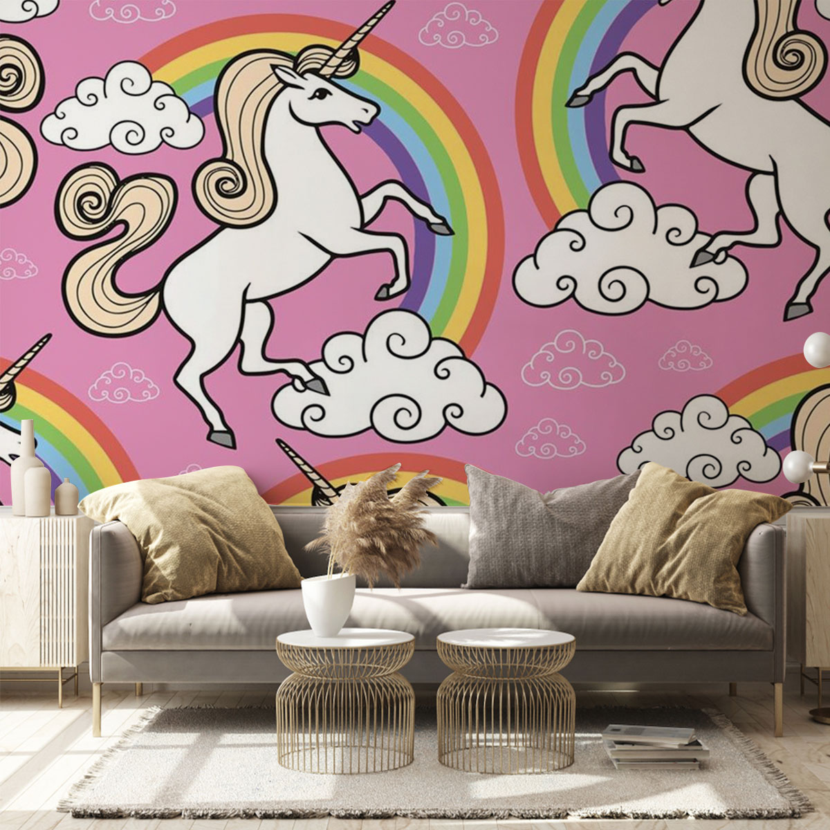 Pink Rainbow Unicorn Wall Mural_1_2.1