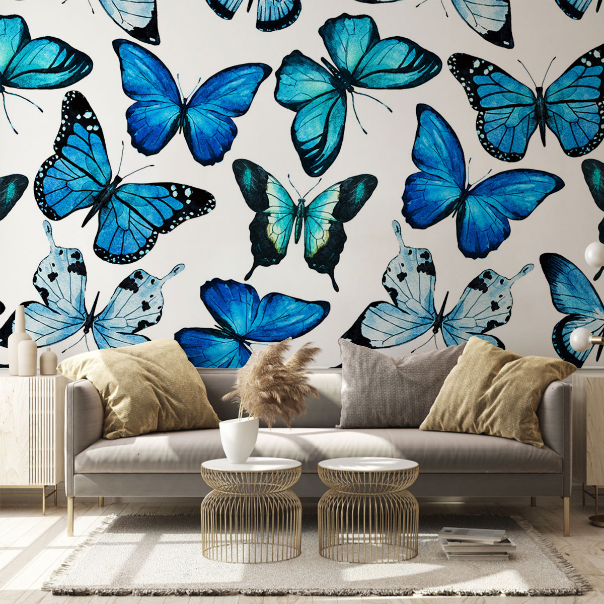 White Blue Butterfly Wall Mural_1_2.1