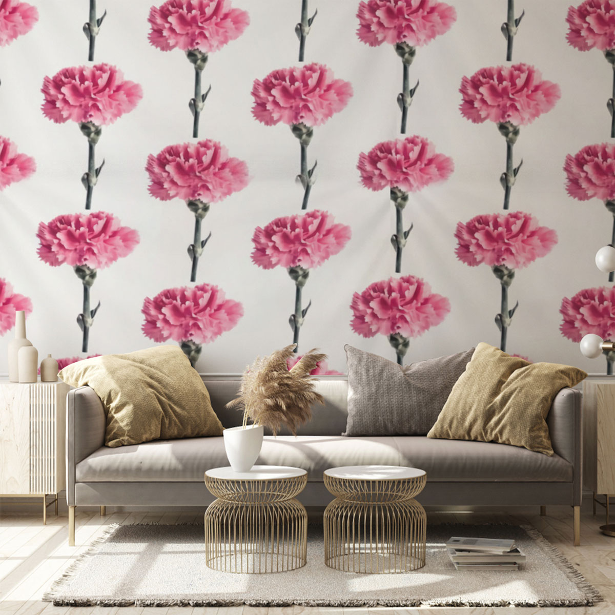 White Pink Carnations Wall Mural_1_2.1
