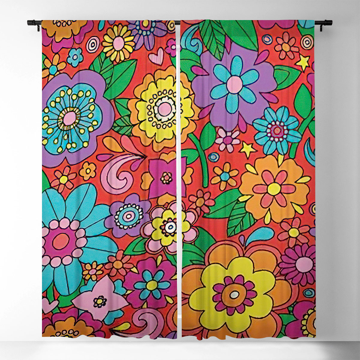 Colourful Floral Hippie Window Curtain_1_2.1