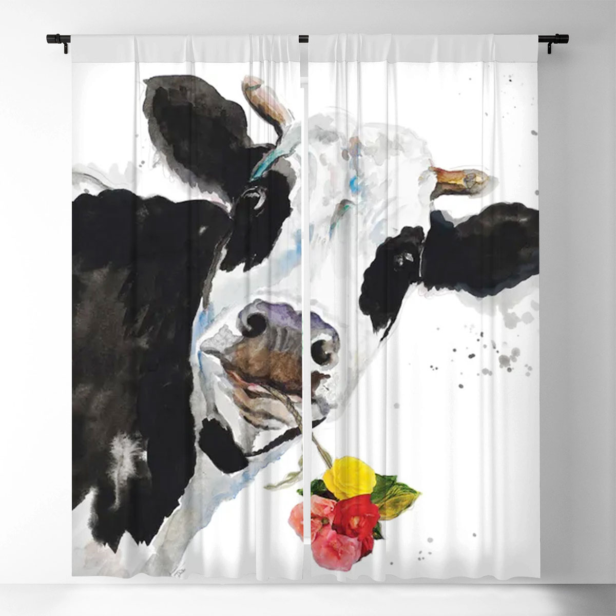 Cow Hold Flower Window Curtain_1_2.1
