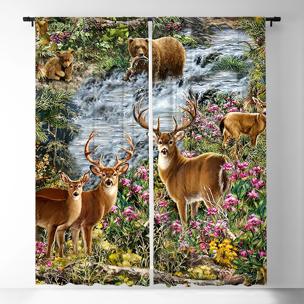 Deer and Bear Forest Hunting Window Curtain_1_2.1
