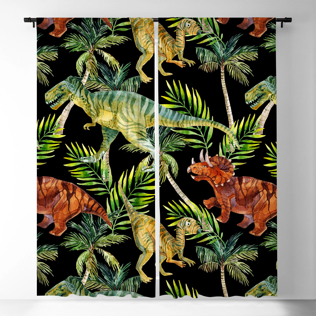 Dinosaur Palm Leaf Window Curtain_1_2.1