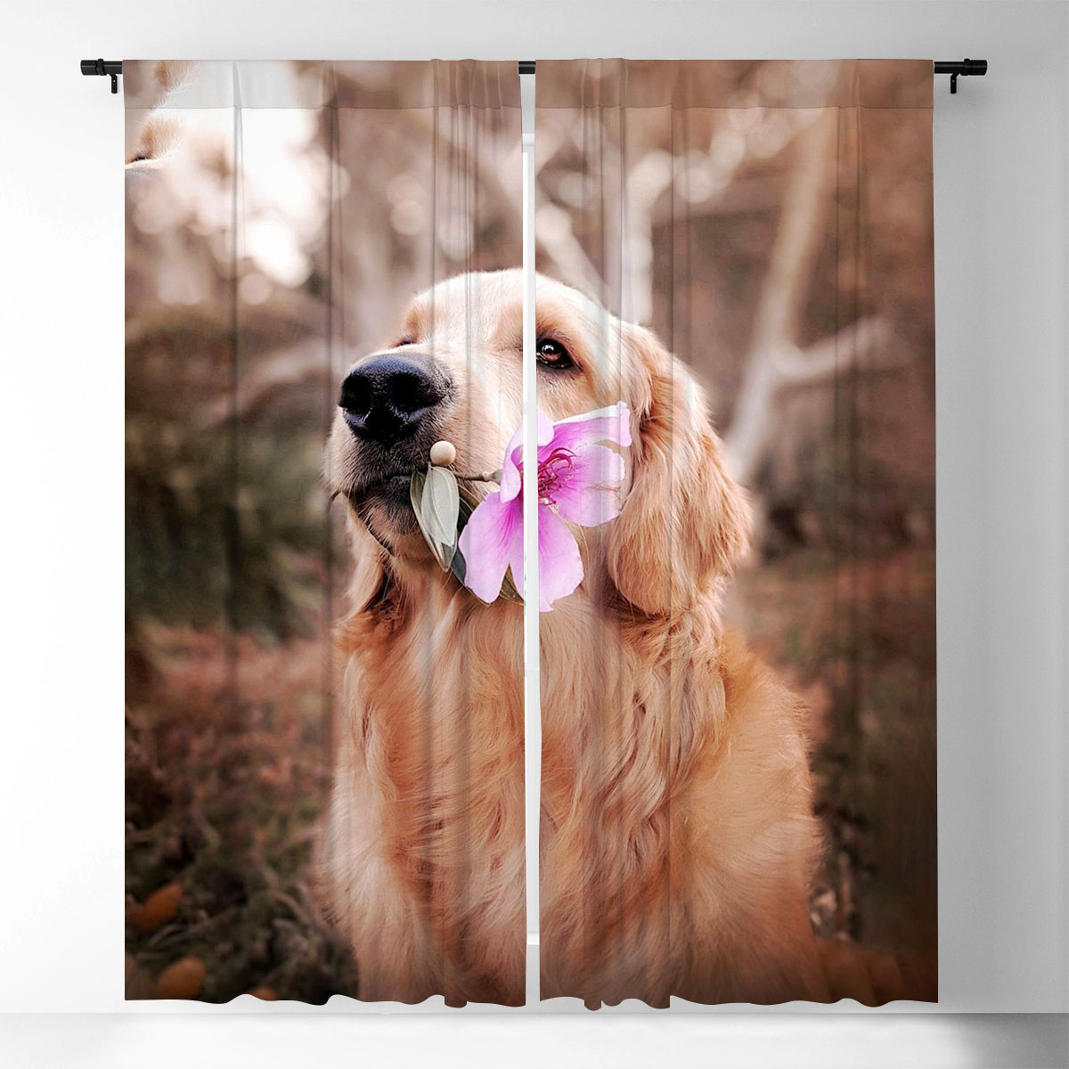Dog Holding Flower Window Curtain_1_2.1