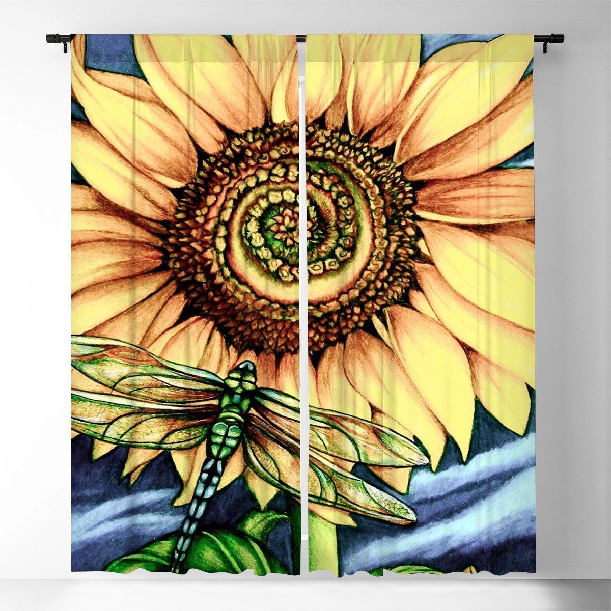 Dragonfly With Sunflower Window Curtain_1_2.1