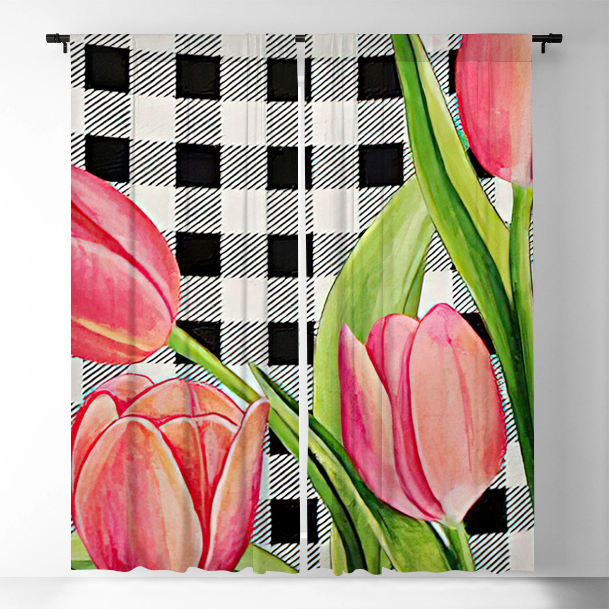 Plaid Tulip Window Curtain_1_2.1