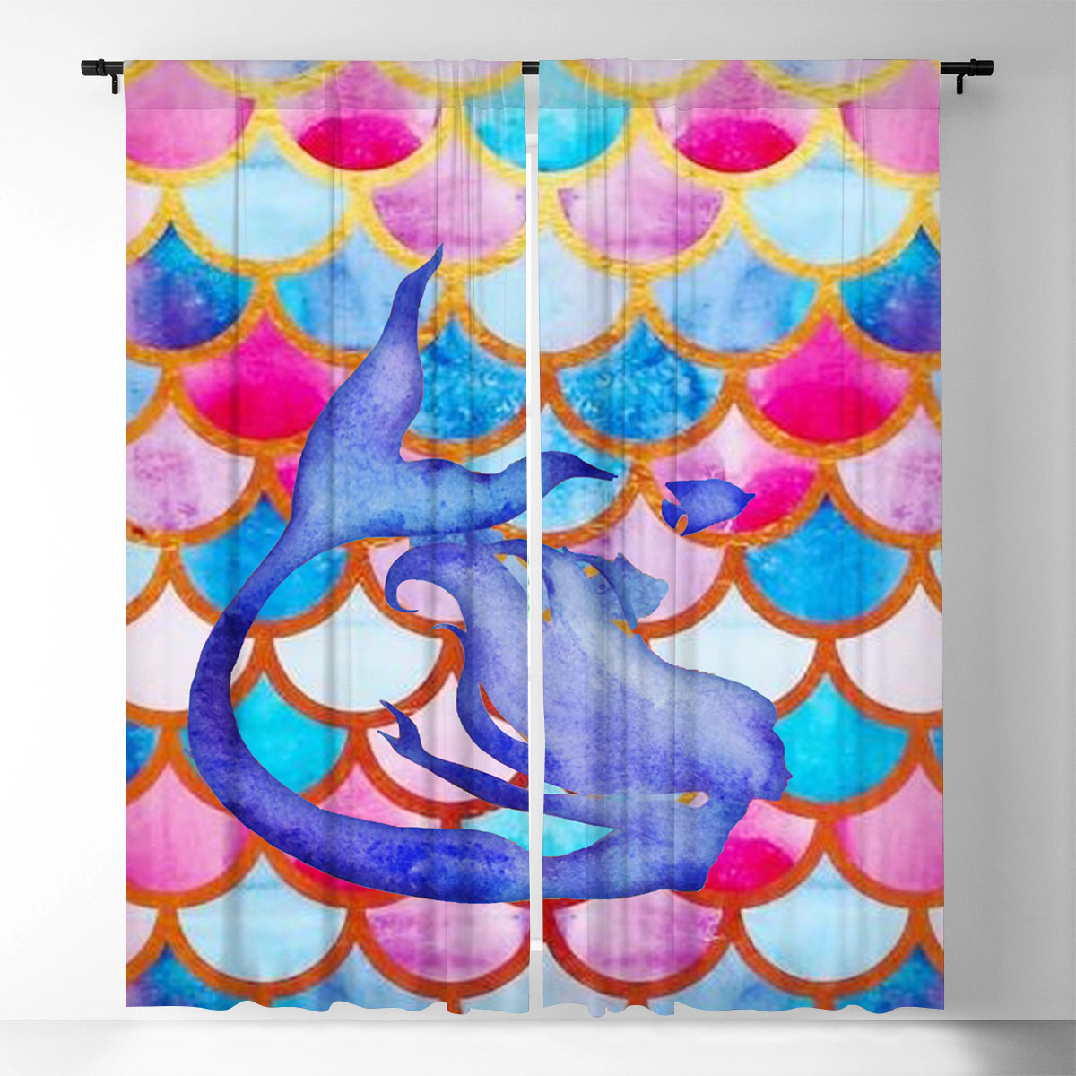 Water Color Mermaid Window Curtain_1_2.1