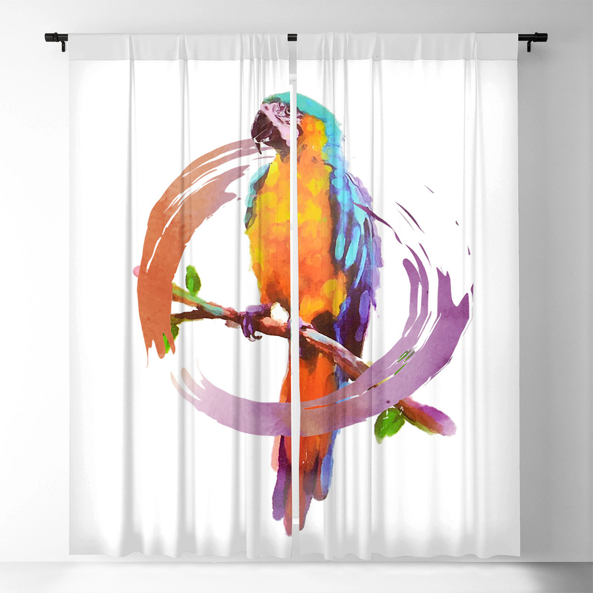 Water Color Parrot Window Curtain_1_2.1