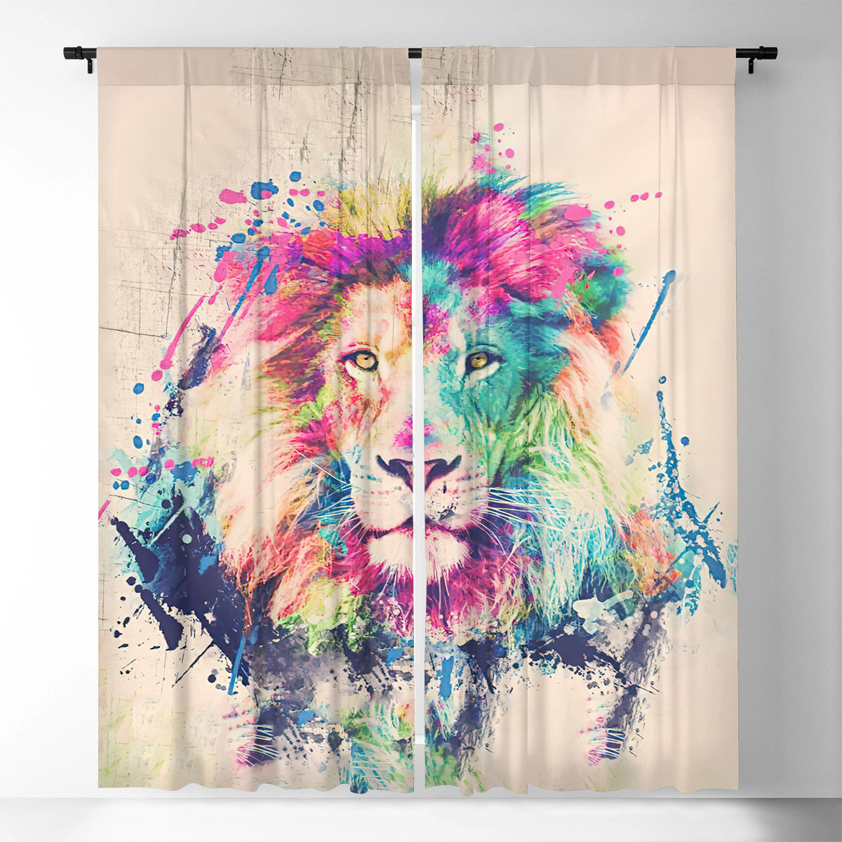 Watercolor Lion Window Curtain_1_2.1