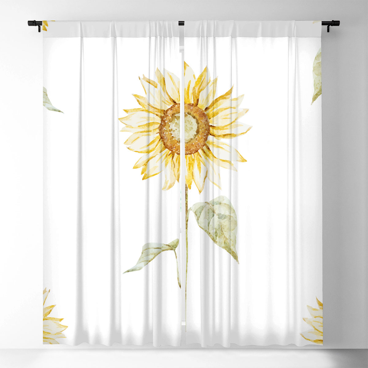 White Beautiful Sunflower Window Curtain_1_2.1