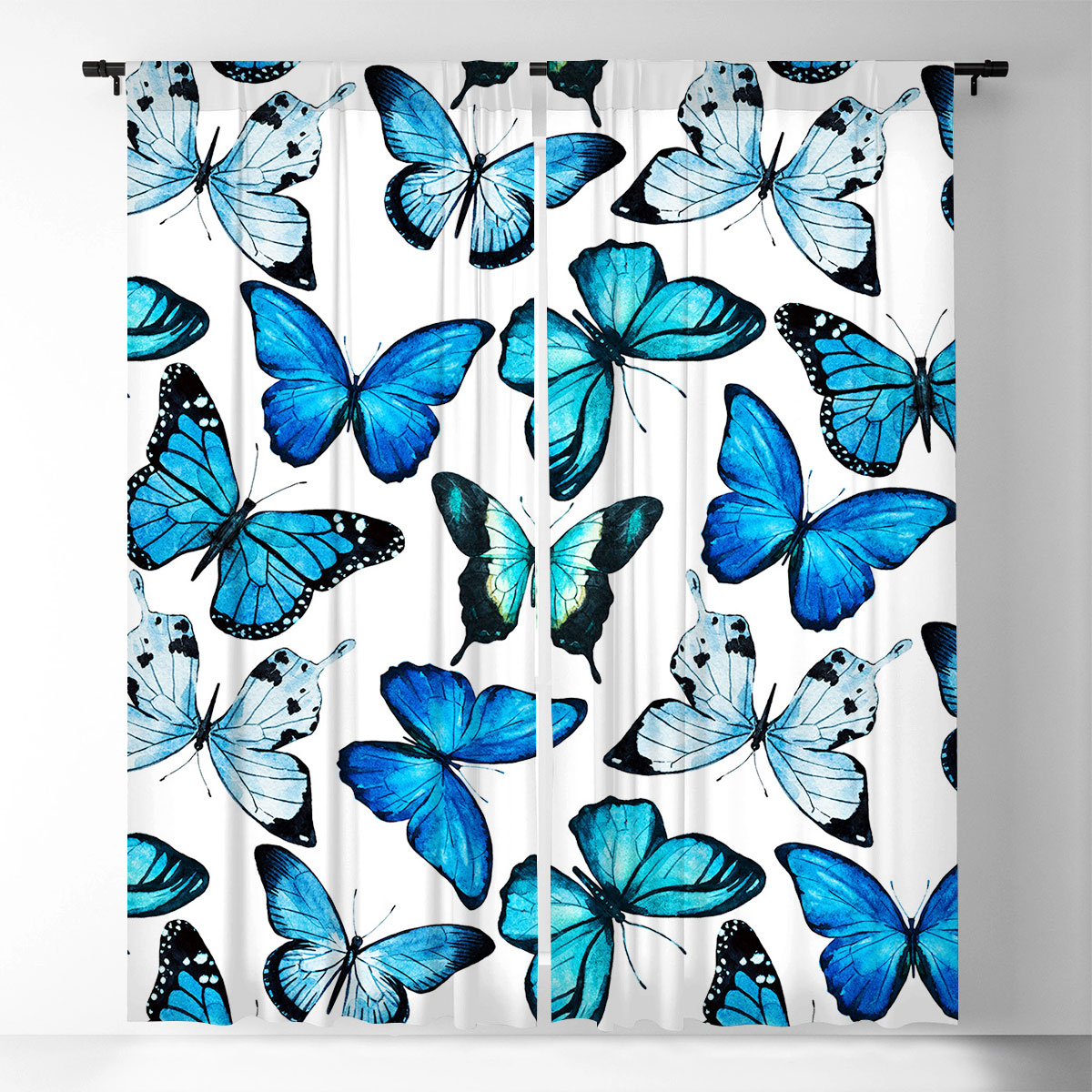 White Blue Butterfly Window Curtain_1_2.1