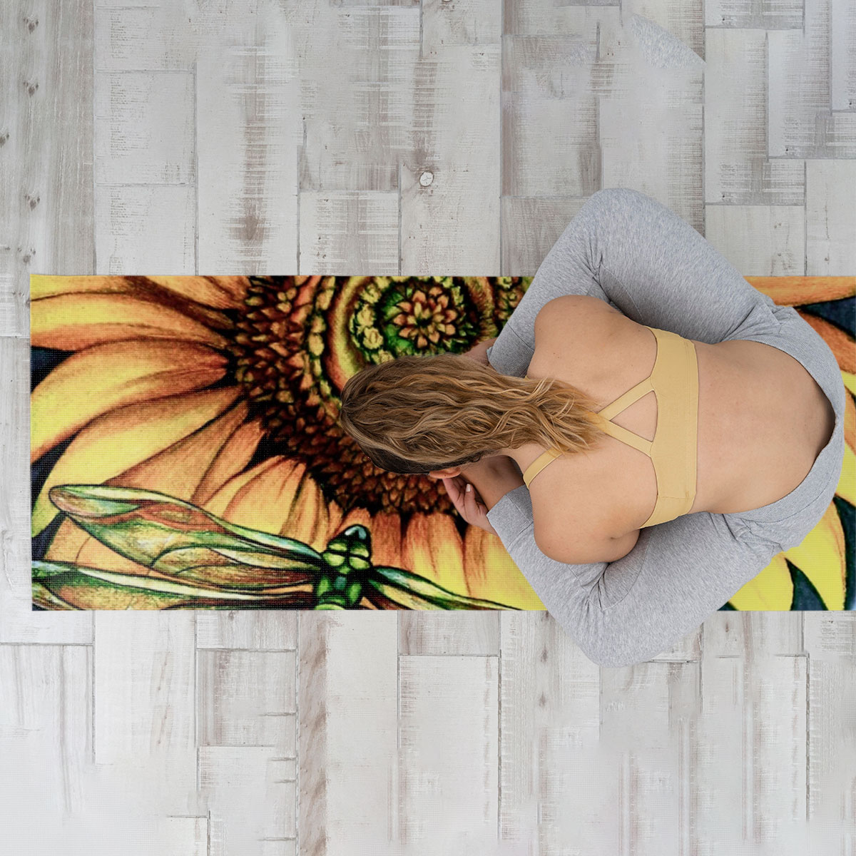 Dragonfly With Sunflower Yoga Mat_1_2.1