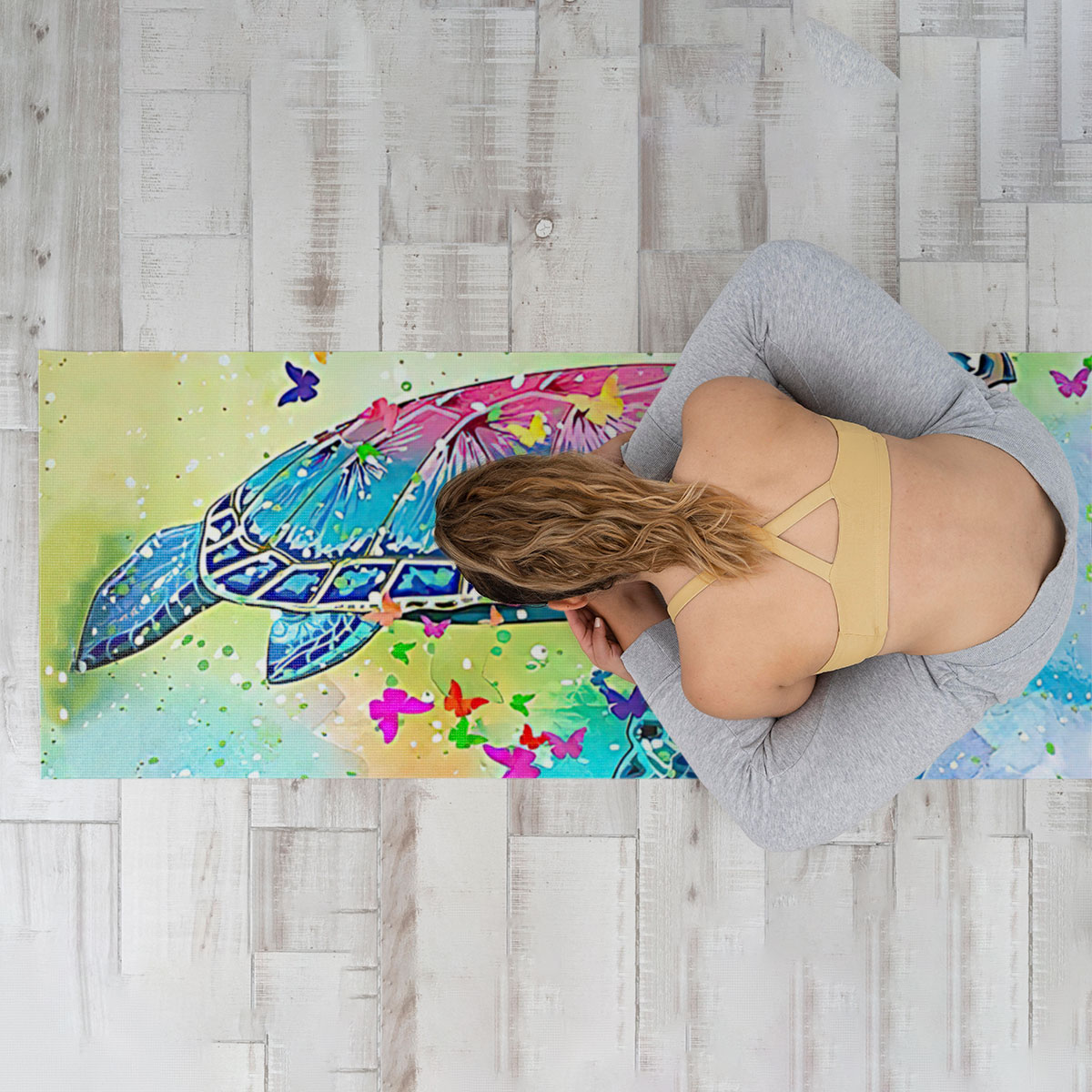 Watercolor Butterfly And Turtle Yoga Mat_1_2.1