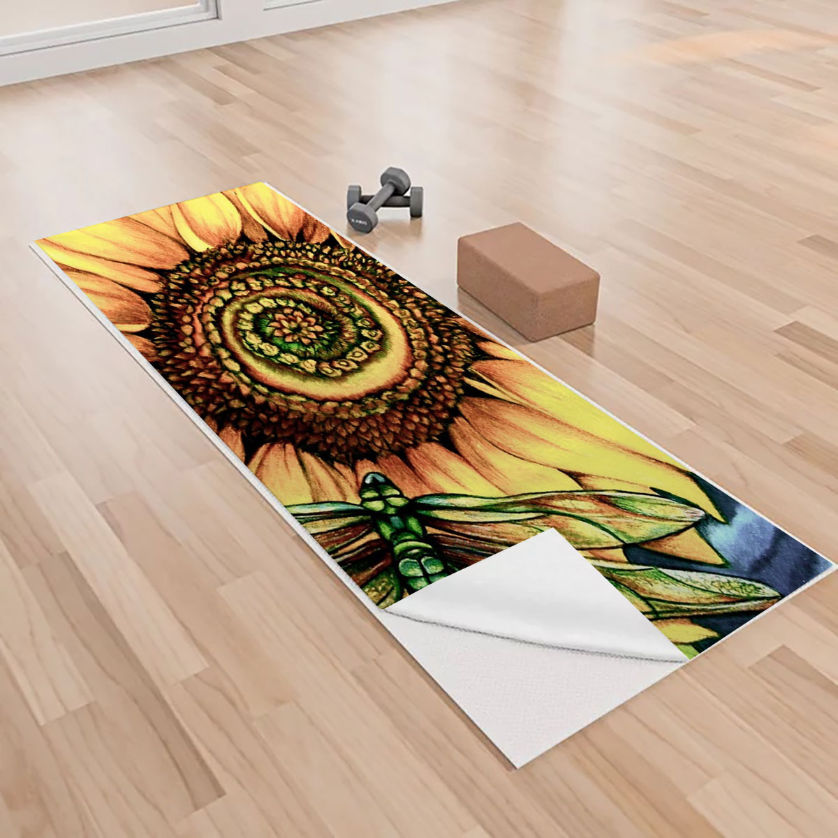 Dragonfly With Sunflower Yoga Towels_1_2.1