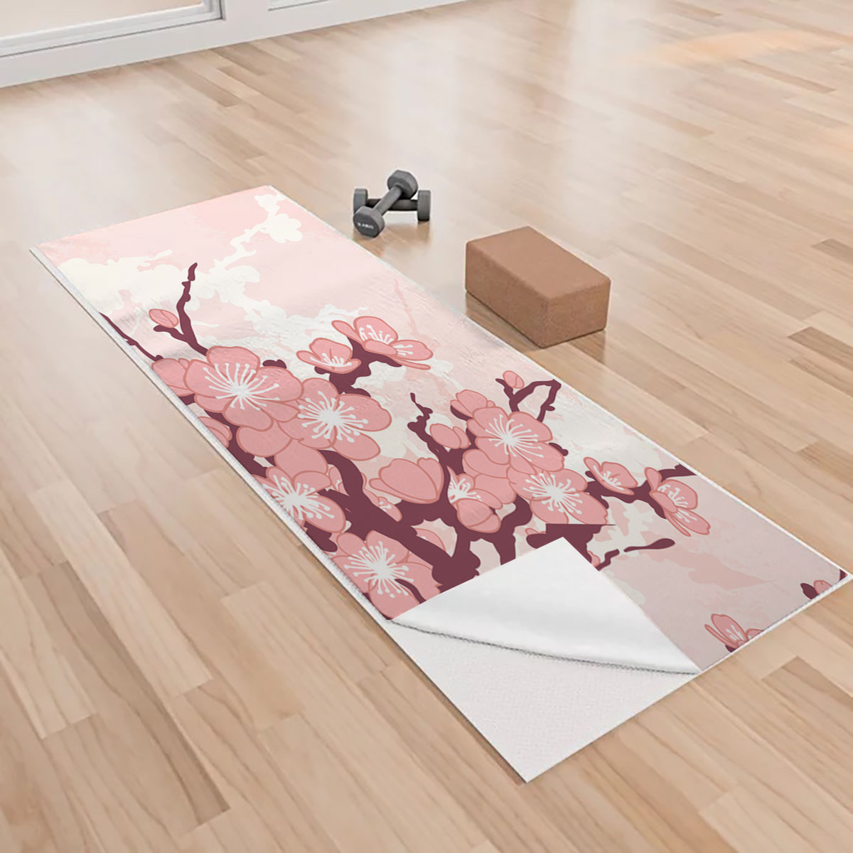 Pink Sakura Flower Yoga Towels_1_2.1