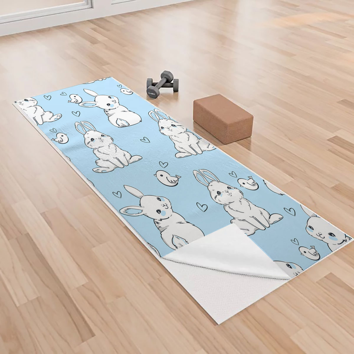 Watercolor Blue Rabbit Yoga Towels_1_2.1