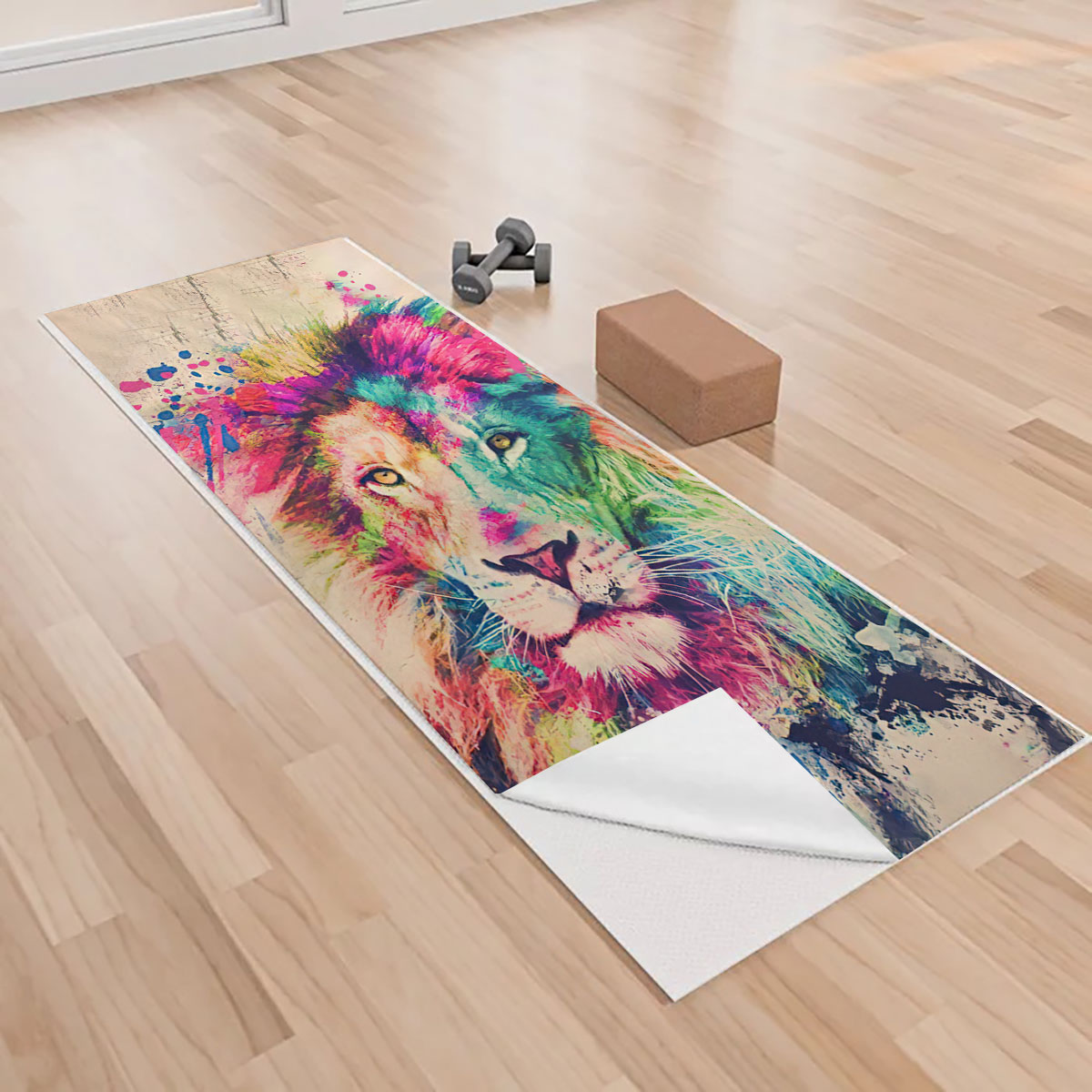 Watercolor Lion Yoga Towels_1_2.1