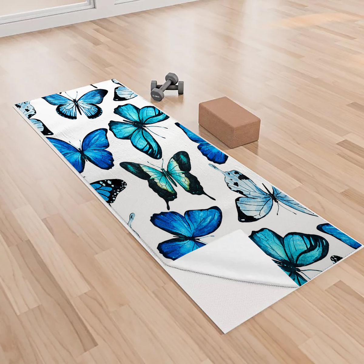 White Blue Butterfly Yoga Towels_1_2.1