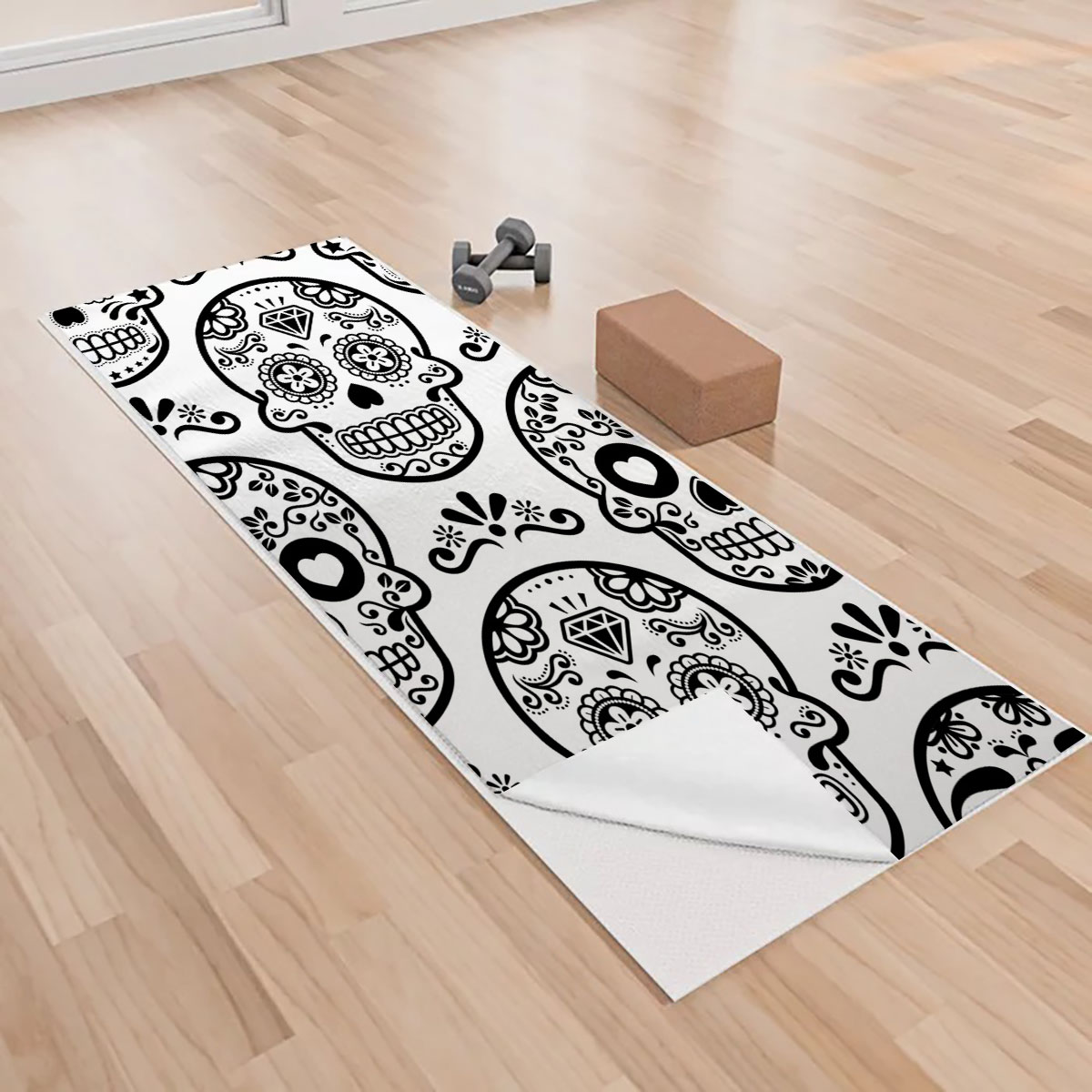 White Gothic Skull Yoga Towels_1_2.1