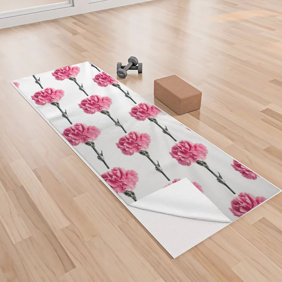 White Pink Carnations Yoga Towels_1_2.1