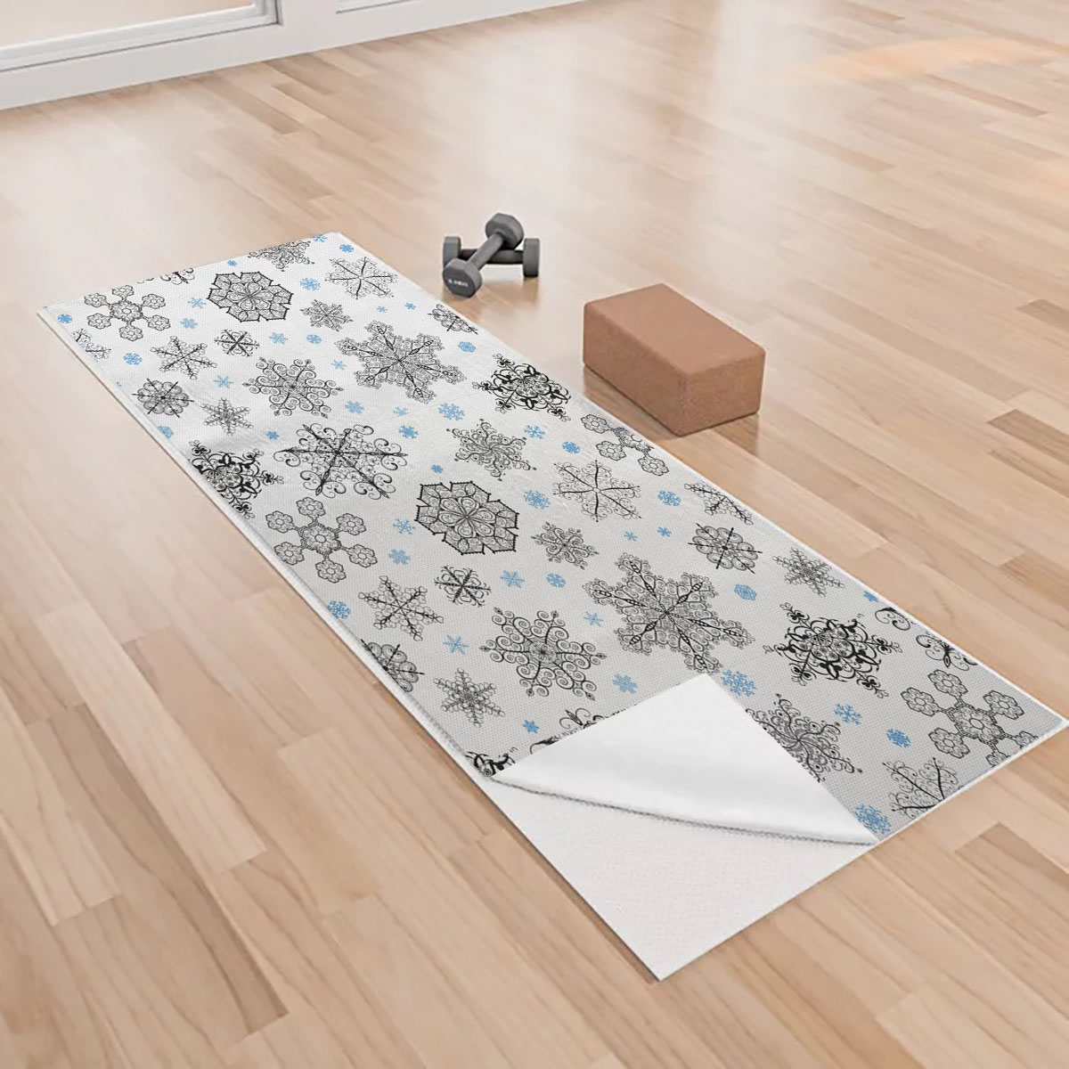 White Snowflake Winter Yoga Towels_1_2.1