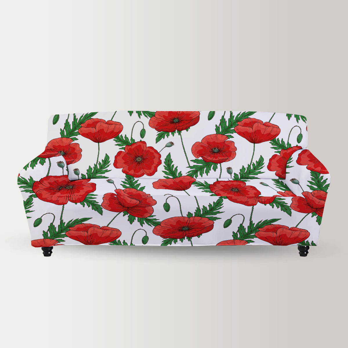 Red Poppies Flower Sofa Cover