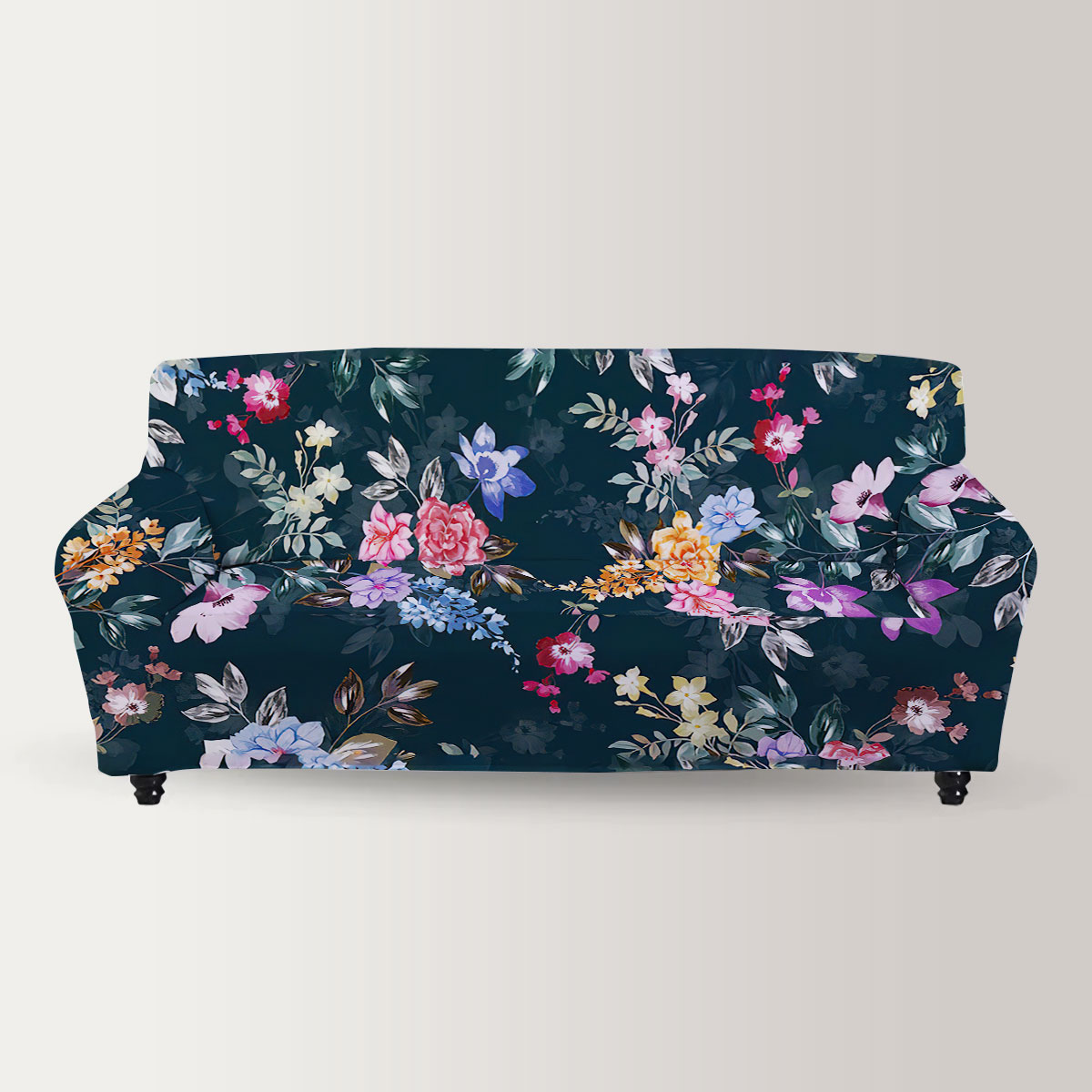 Retro Black Flower And Rose Sofa Cover