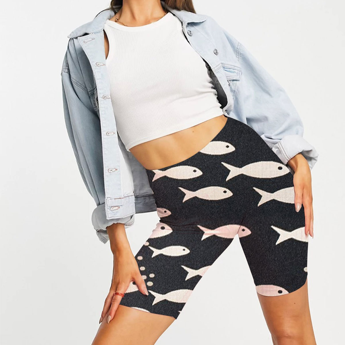 Black And White Fish Casual Shorts